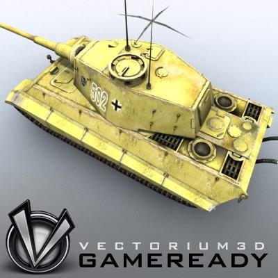 3D Model of Game Ready Low Poly King Tiger model - 3D Render 2